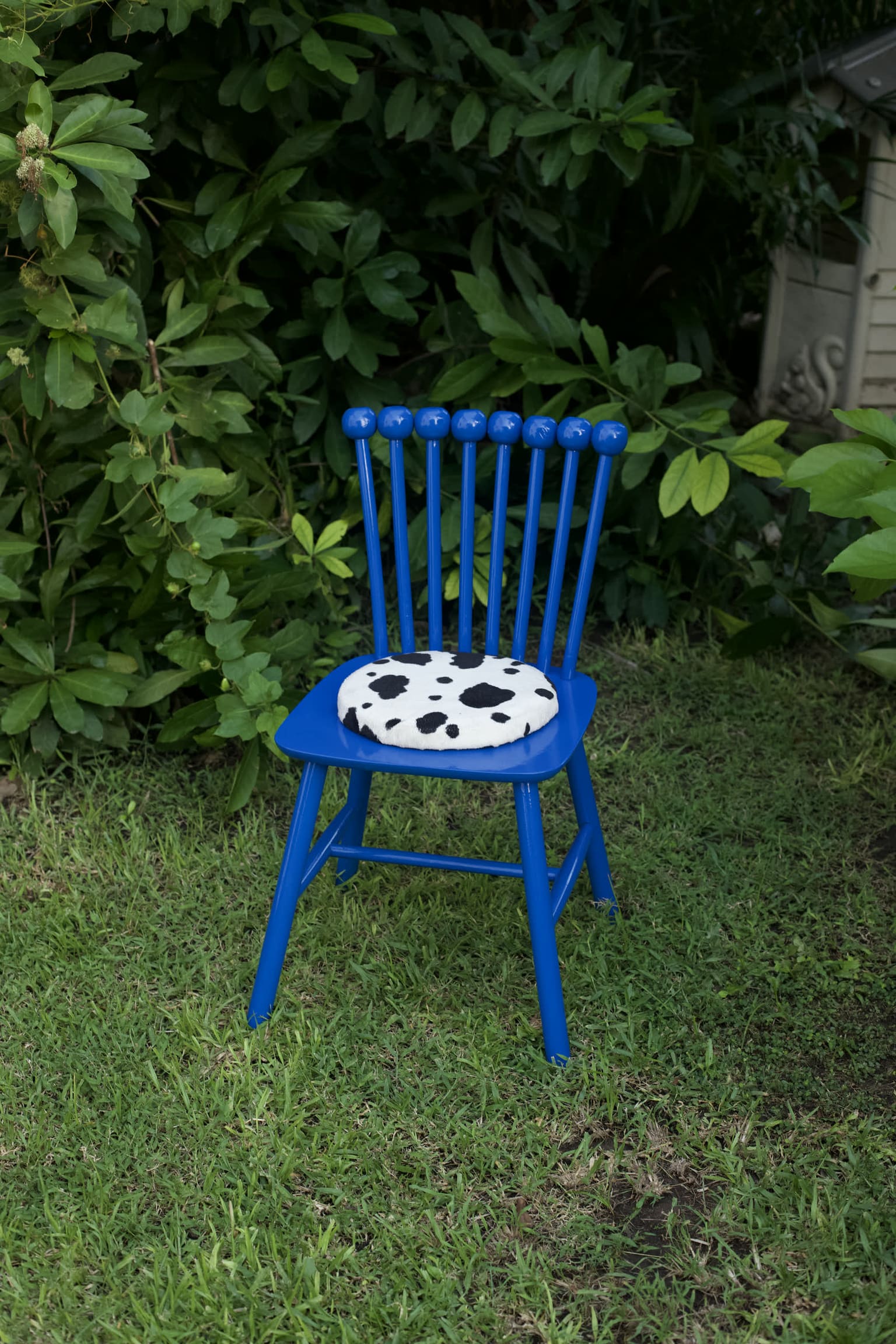 Retrieve — a salvaged spindle-back chair, restored and finished in cobalt blue